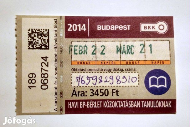 Havi Bp-Bérlet Közöktatásban Tanulóknak 2014 Február (2képpel)