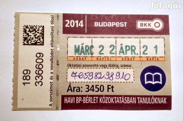 Havi Bp-Bérlet Közöktatásban Tanulóknak 2014 Március (2képpel)