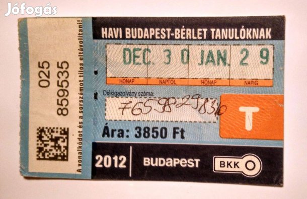 Havi Budapest-Bérlet Tanulóknak 2012 December (2képpel)