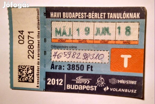 Havi Budapest-Bérlet Tanulóknak 2012 Május (Ver.2) 2képpel