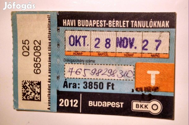 Havi Budapest-Bérlet Tanulóknak 2012 Október (2képpel)