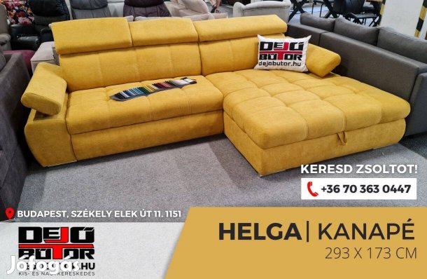 Helga L sarok kanapé ülőgarnitúra 293x173 cm ágyazható mustár sárga