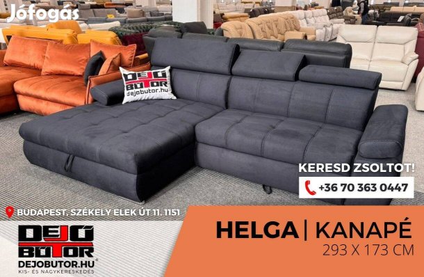 Helga sarok kanapé ülőgarnitúra rugós 293x173 cm fekete ágyazható