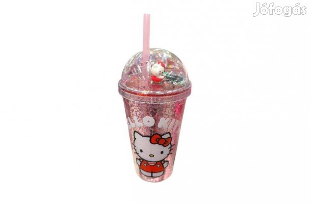 Hello Kitty konfettis szívószálas pohár rózsaszín 475 ml