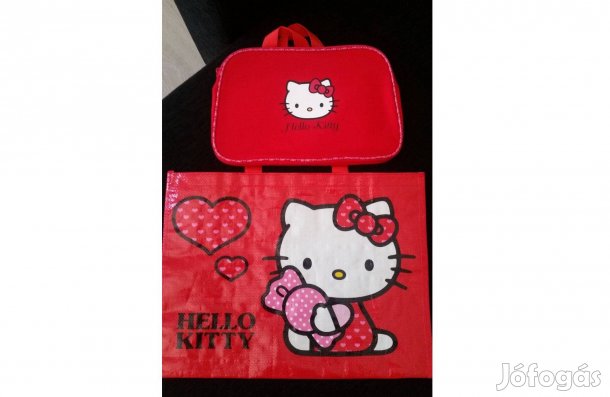Hello Kitty szett, piros neszeszer, sminktáska és egyterű táska