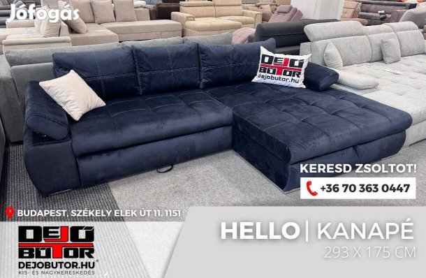 Hello kanapé ülőgarnitúra 293x175 cm sarok bútor kék ágyazható