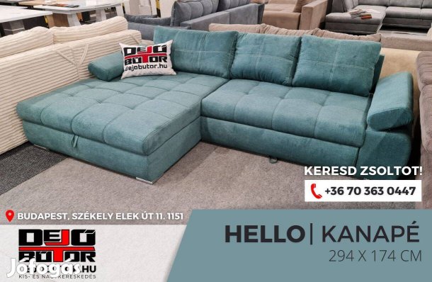 Hello kék szivacs + rugó kanapé ülőgarnitúra 294x174 cm ágyazható