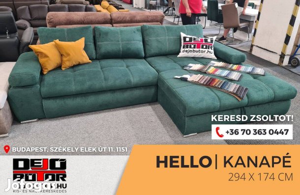 Hello olajzöld szivacs + rugó kanapé ülőgarnitúra 294x174 cm ágyazható