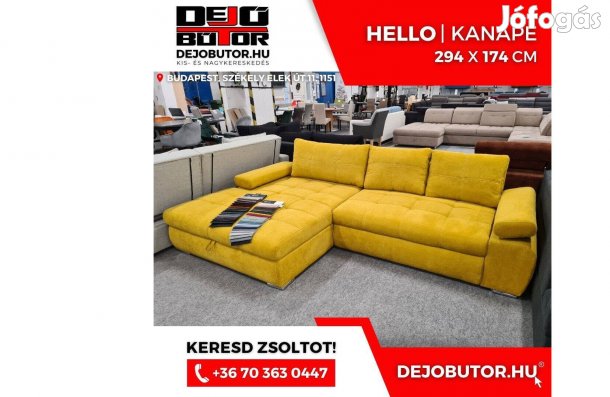 Hello párnás kanapé ülőgarnitúra 294x174 cm ágyazható sarok mustár