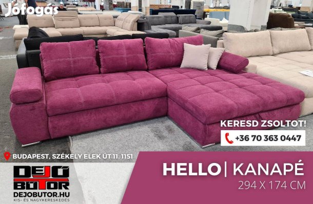 Hello párnás kanapé ülőgarnitúra 294x174 cm ágyazható sarok pink
