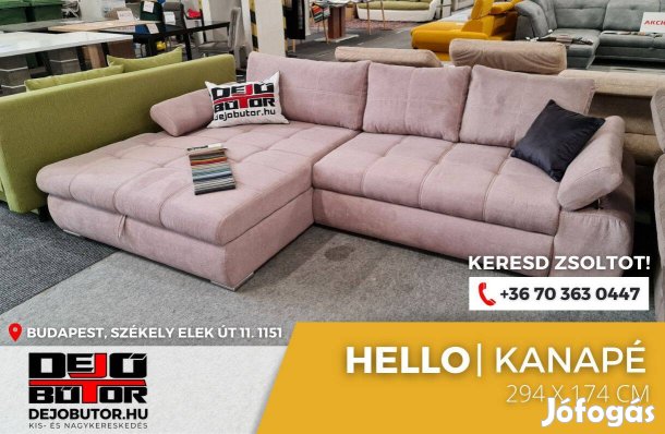 Hello párnás kanapé ülőgarnitúra 294x174 cm ágyazható sarok rózsaszín
