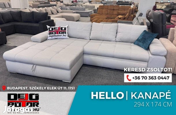 Hello párnás kanapé ülőgarnitúra 294x174 cm ágyazható sarok szürke
