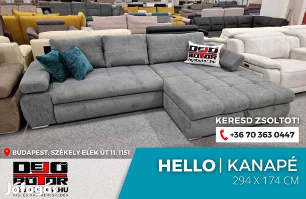 Hello rugós antracit sarok kanapé ülőgarnitúra 174x294 cm ágyazható
