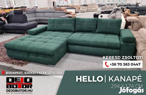 Hello rugós olaj zöld sarok kanapé ülőgarnitúra 174x294 cm ágyazható