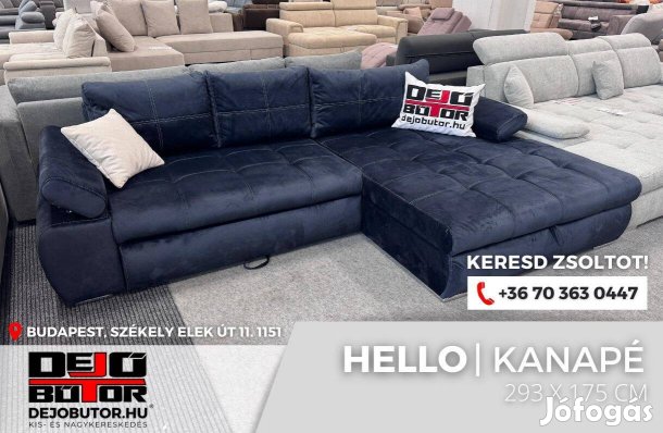 Hello rugós sarok kanapé ülőgarnitúra 294x174 cm ágyazható király kék