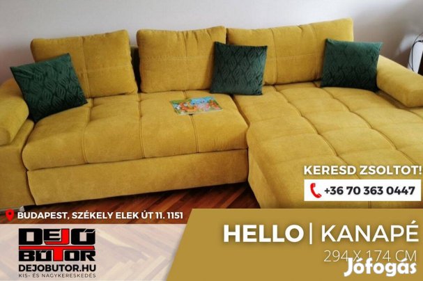 Hello sarok kanapé bútor sárga ülőgarnitúra 294x174 cm ágyazható