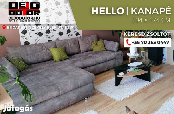 Hello sarok kanapé bútor ülőgarnitúra 294x174 cm ágyazható grafit