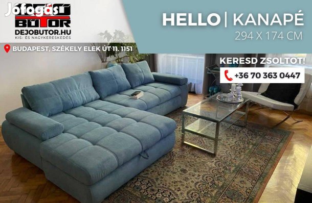 Hello sarok kanapé bútor ülőgarnitúra 294x174 cm ágyazható kék