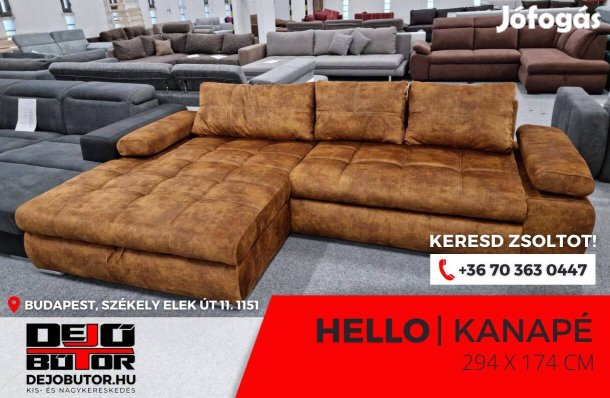 Hello sarok kanapé ülőgarnitúra 294x174 cm bronz rugós ágyazható bútor