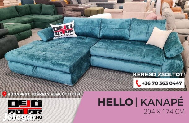 Hello sarok kanapé ülőgarnitúra 294x174 cm kék rugós ágyazható bútor
