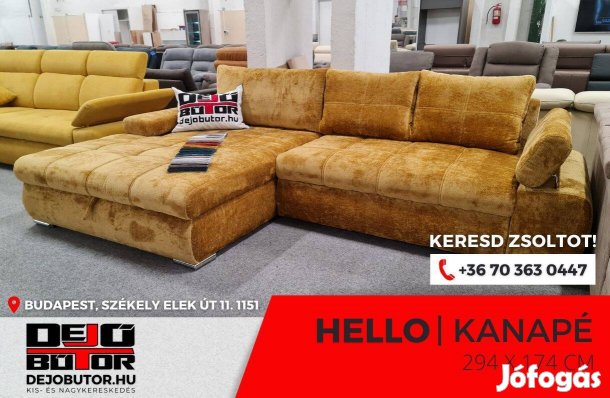 Hello sarok kanapé ülőgarnitúra 294x174 cm mustá rugós ágyazható bútor