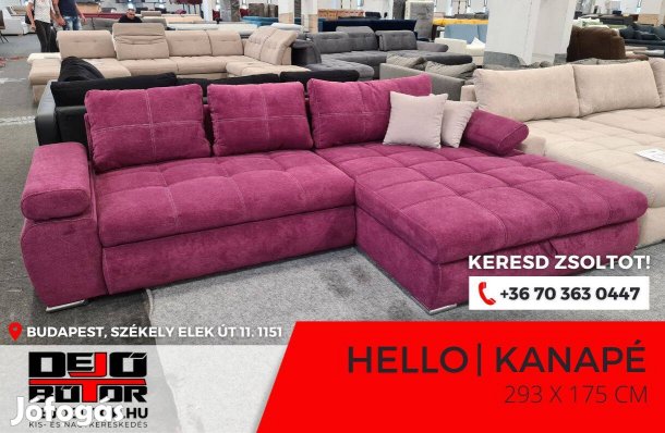 Hello sarok kanapé ülőgarnitúra 294x174 cm pink rugós ágyazható bútor