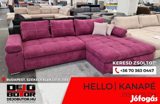 Hello sarok kanapé ülőgarnitúra 294x174 cm rugós ágyazható lila