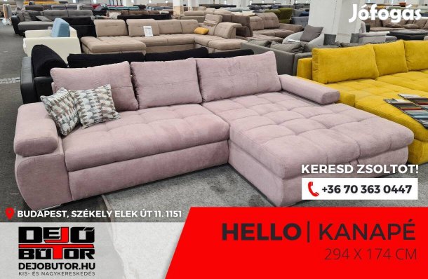 Hello sarok kanapé ülőgarnitúra 294x174 cm rugós ágyazható pink