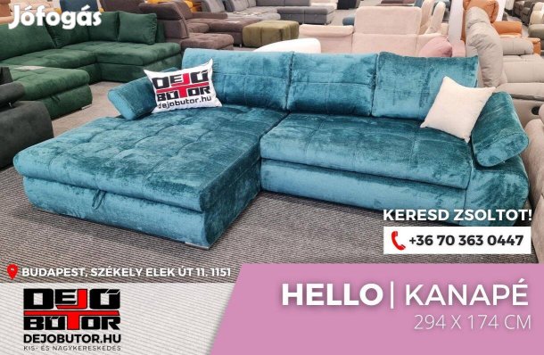 Hello sarok kanapé ülőgarnitúra 294x174 cm rugós ágyazható selyem kék
