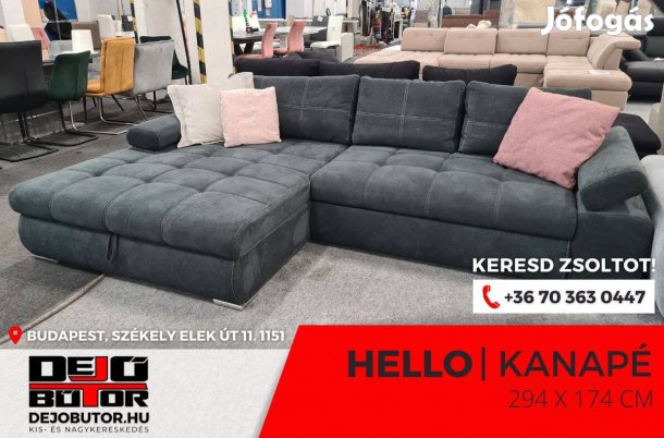 Hello sarok kanapé ülőgarnitúra 294x174 cm rugós korom ágyazható