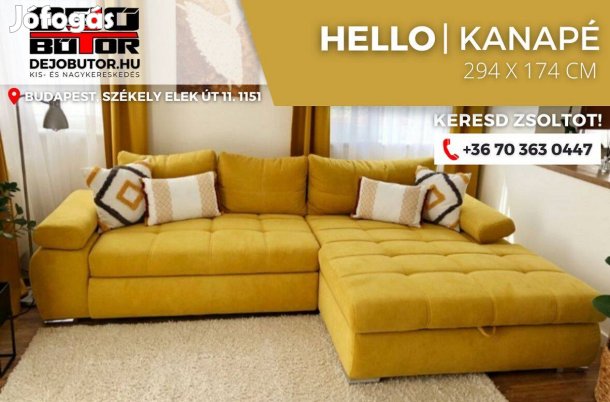Hello sarok kanapé ülőgarnitúra bútor 294x174 cm yellow ágyazható