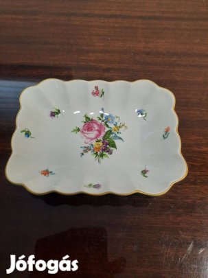 Herendi BS virágmintás porcelán négyzet alakú kínáló tál