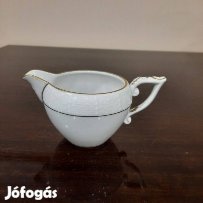 Herendi Fehér arany szegélyes tejkiöntő, tejes kancsó, kanna