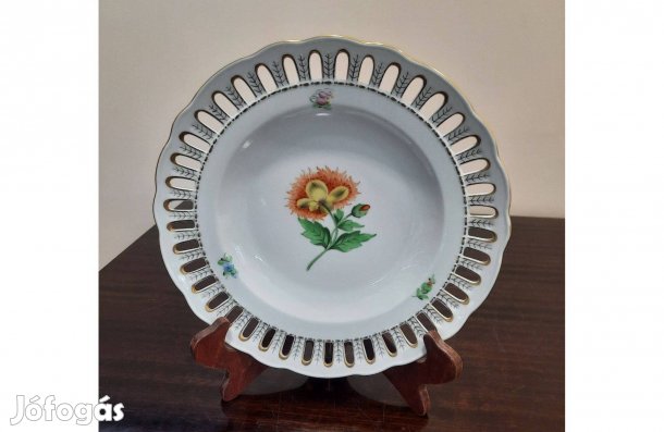 Herendi Gustave virágmintás porcelán áttört fali, dísz tányér eladó!
