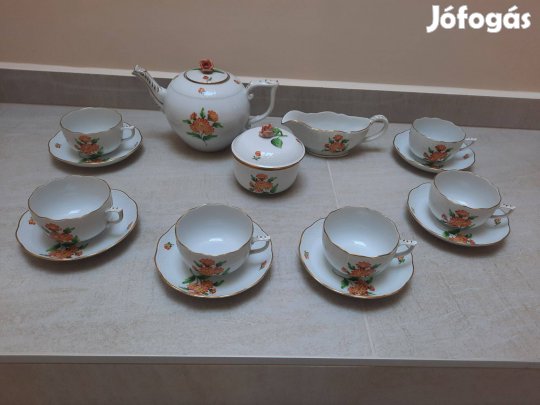 Herendi Map virágmintás porcelán teáskészlet, teás készlet