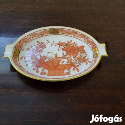 Herendi Orange Indiai kosármintás porcelán hamutartó, hamutál 