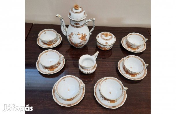 Herendi Orange Indiai kosármintás porcelán teáskészlet, teás készlet