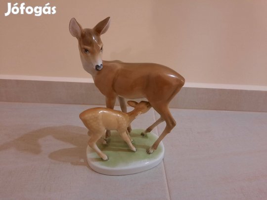 Herendi Őz, Őzika a gidájával porcelán figura. 1. oszt