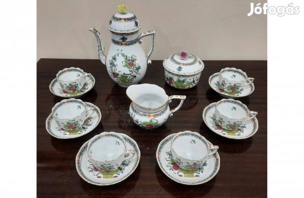 Herendi Színes Indiai kosármintás porcelán kávéskészlet, kávés készlet