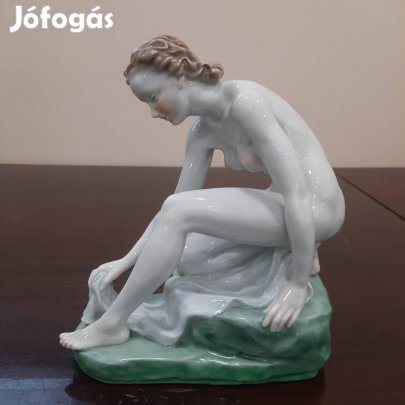 Herendi Térdeplő nő, fürdőző női akt porcelán figura 