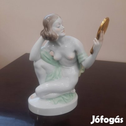 Herendi Tükrös nő, tükröt tartó női akt porcelán figura