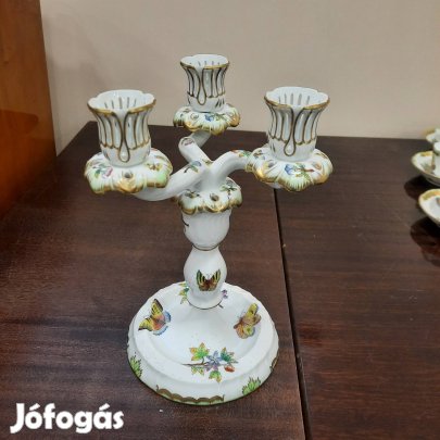 Herendi Viktória mintás porcelán 3 ágú gyertyatartó 