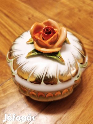 Herendi Viktória mintás rózsás porcelán bonbonier