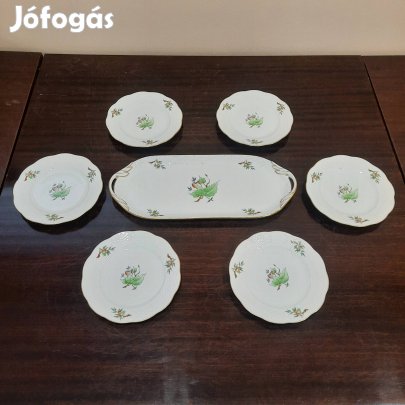 Herendi hecsedli, csipkebogyó mintás porcelán süteményes készlet