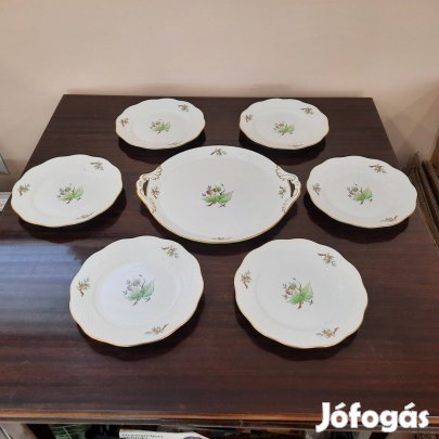 Herendi hecsedli, csipkebogyó mintás porcelán süteményes készlet