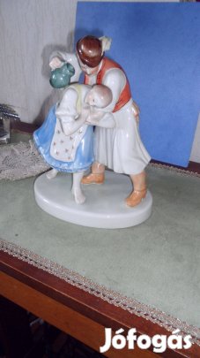 Herendi locsolkodó pár, locsolkodók antik festett kompozíció figura -