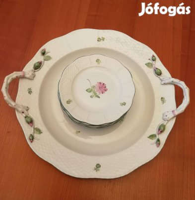 Herendi porcelán növényinda füles kínáló süteményes készlet!