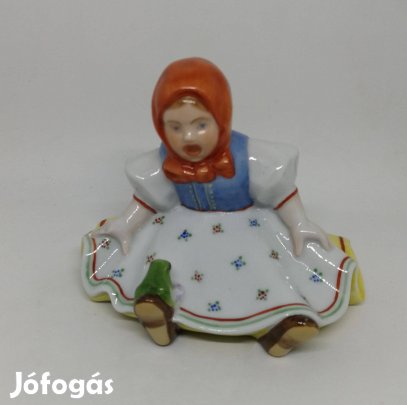 Herendi porcelán ülő kislány békával"Antik "!