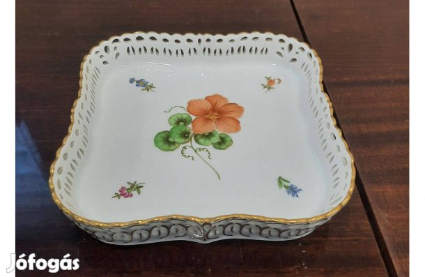 Herendi porcelán virágmintás áttört négyzet alakú kínáló tál eladó!
