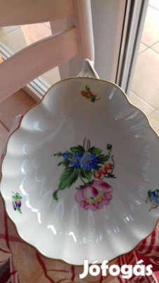 Herendi porcelán virágmintás kagyló kínáló 13x18cm